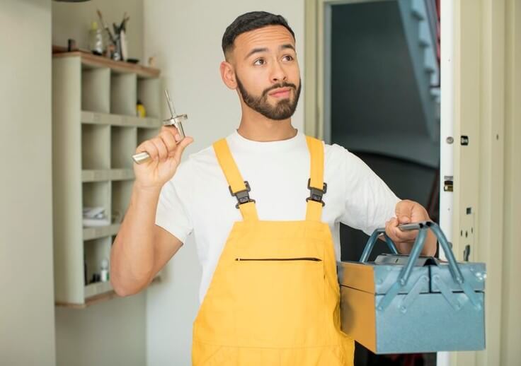 Locksmith installing a new door lock